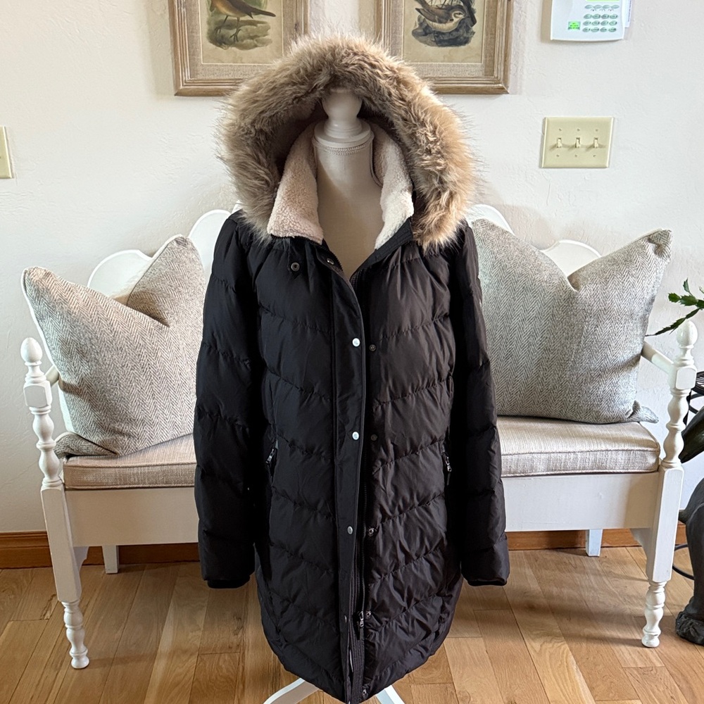 Women's XXL Lauren Ralph Lauren Black Fur-Trimmed Hooded Puffer Coat